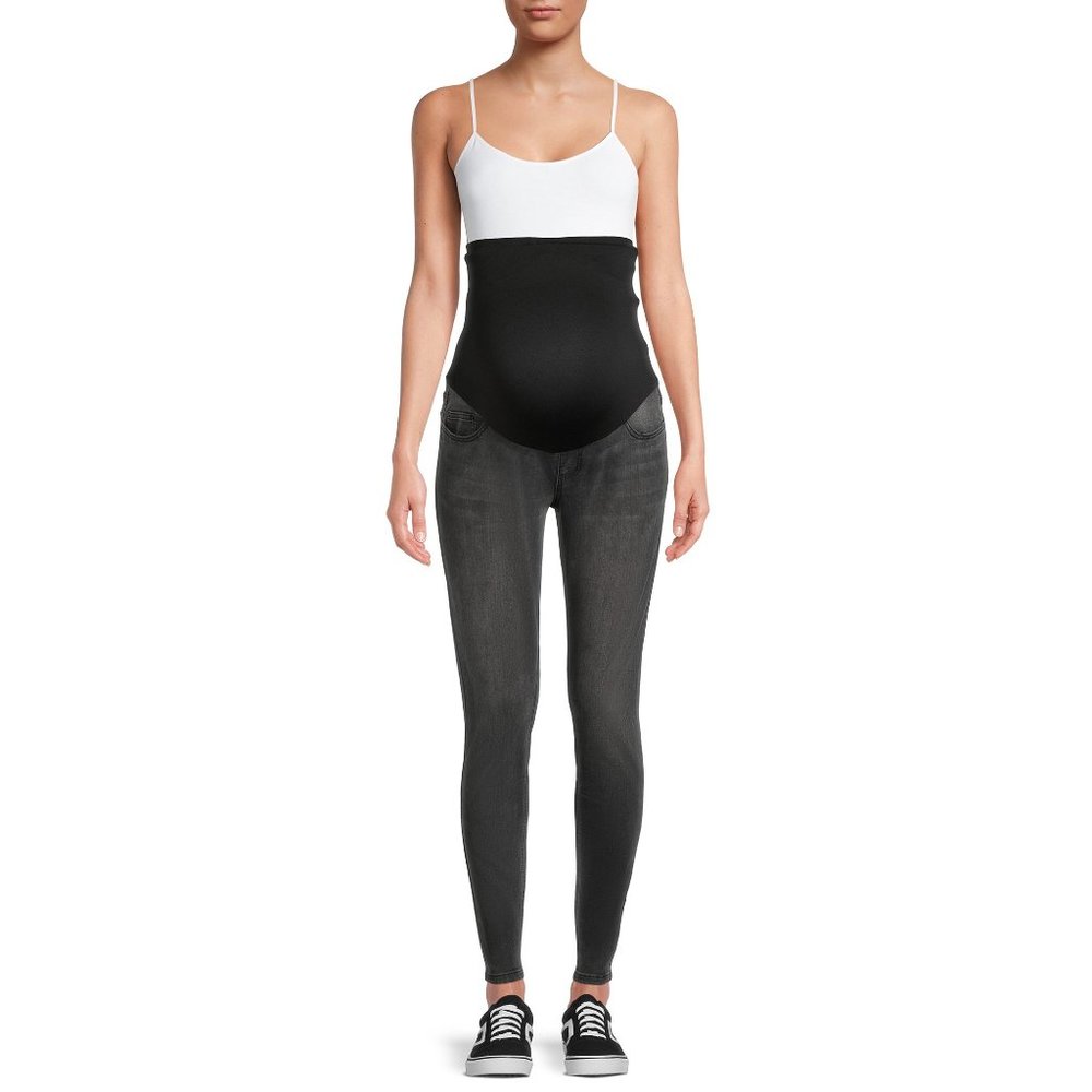 Time and Tru Women’s Maternity Skinny Jeans with Full Panel Charcoal Grey XXL - Picture 1 of 6